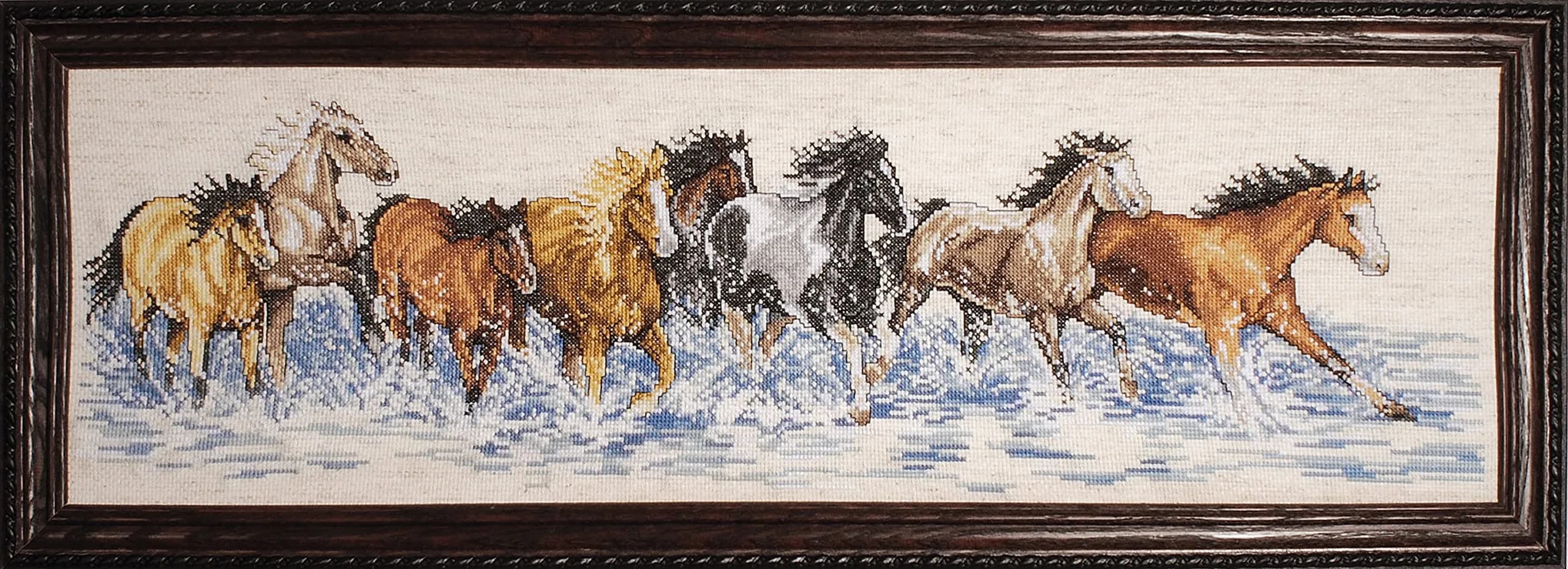 Design Works Crafts Splashdown Horses Counted Cross Stitch Kit 8" x 22" (20.3cm x 55.9cm) | Beginner-Friendly Stamped Pattern - main product image