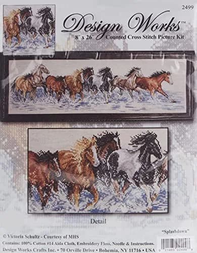 Design Works Crafts Splashdown Horses Counted Cross Stitch Kit 8" x 22" (20.3cm x 55.9cm) | Beginner-Friendly Stamped Pattern thumbnail 2