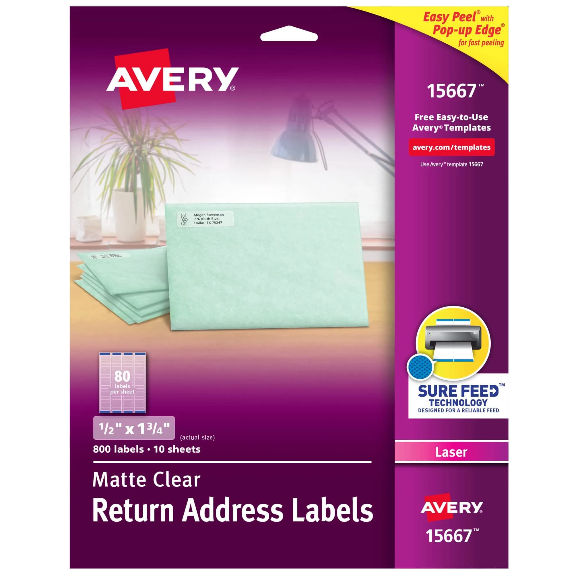 Avery Matte Clear Return Address Labels 0.5" x 1.75" (800 Labels) | Sure Feed Technology - main product image