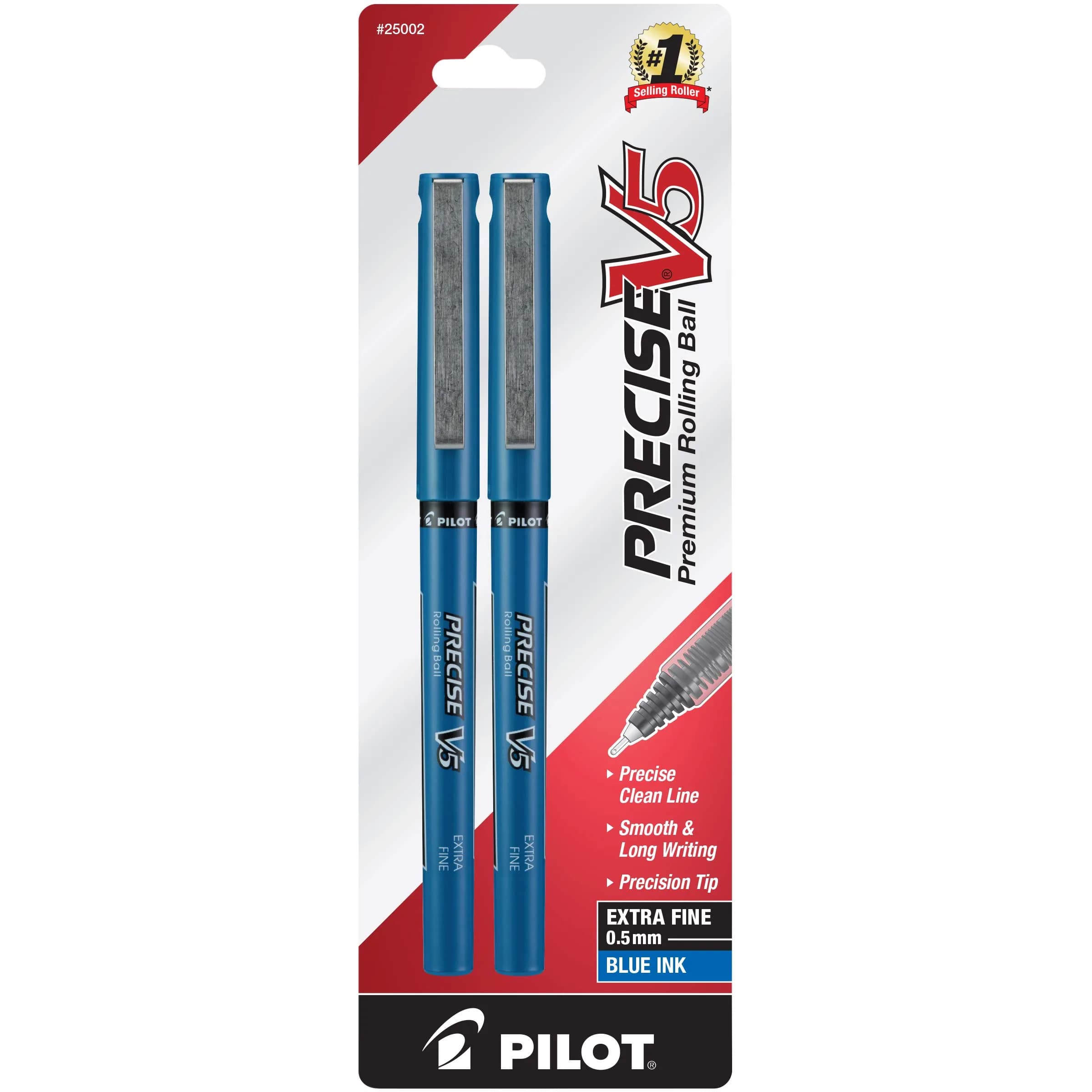 Pilot Precise V5 RT Rollerball Pens, Extra Fine 0.5mm Black, Pack of 2 | Smooth Ink Flow for Office & Journaling — 2-Pack