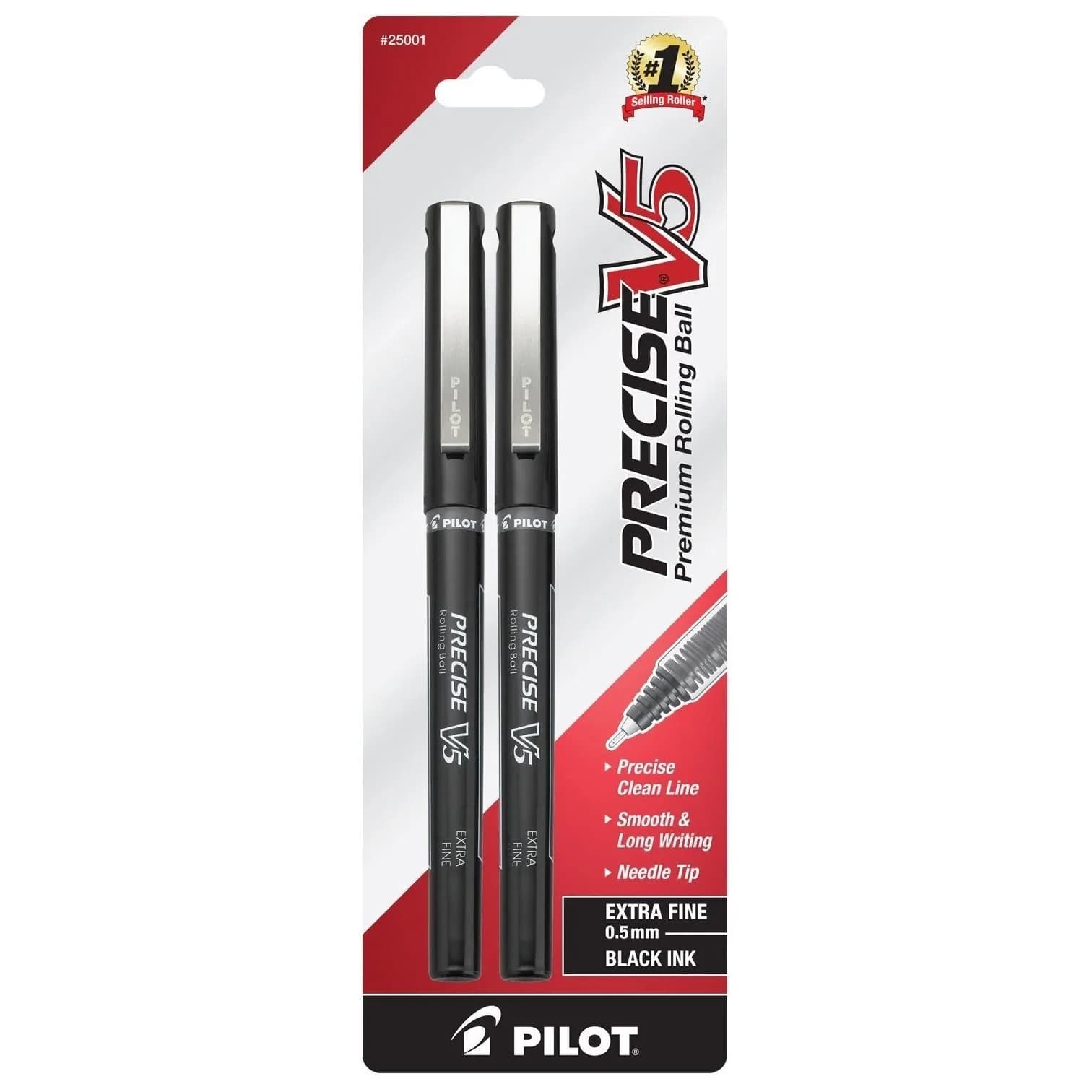 Pilot Precise V5 RT Rollerball Pens, Extra Fine 0.5mm Black, Pack of 2 | Smooth Ink Flow for Office & Journaling — 2-Pack