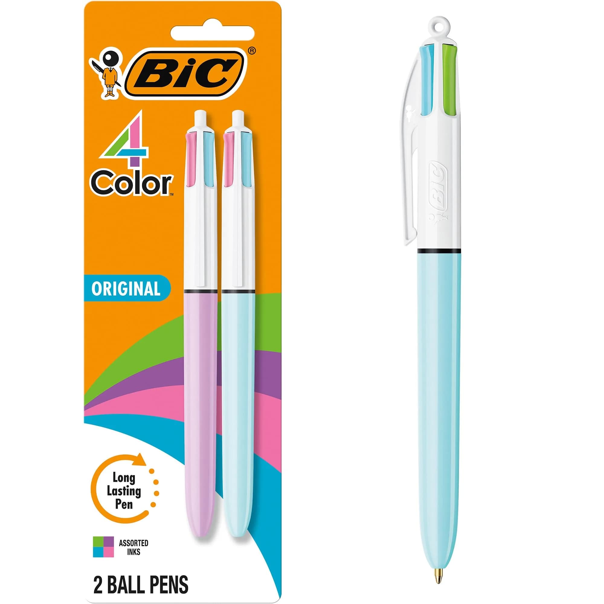 BIC 4 Color Fashion Retractable Ballpoint Pens, Assorted Ink, 2-Count | Smooth Writing for Students & Professionals