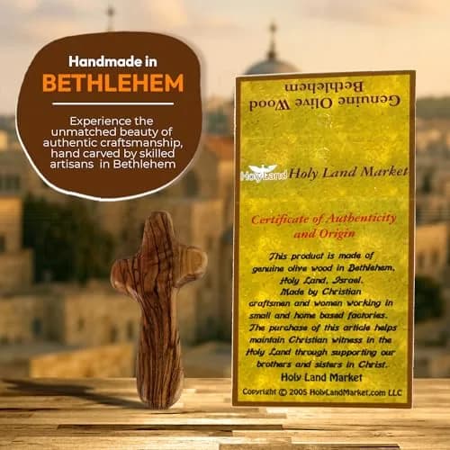 Holy Land Market Olive Wood Comfort Cross 4 Inch | Handcrafted Bethlehem Faith Symbol thumbnail 6