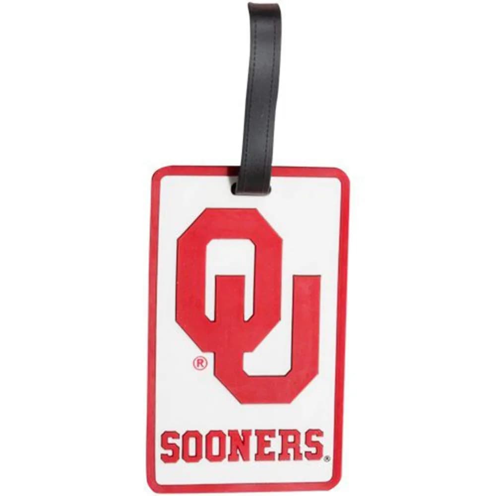 aminco NCAA Oklahoma Sooners Soft Laser Cut Travel Bag Tag | NCAA Licensed Red Silicone (2 inches) - main product image