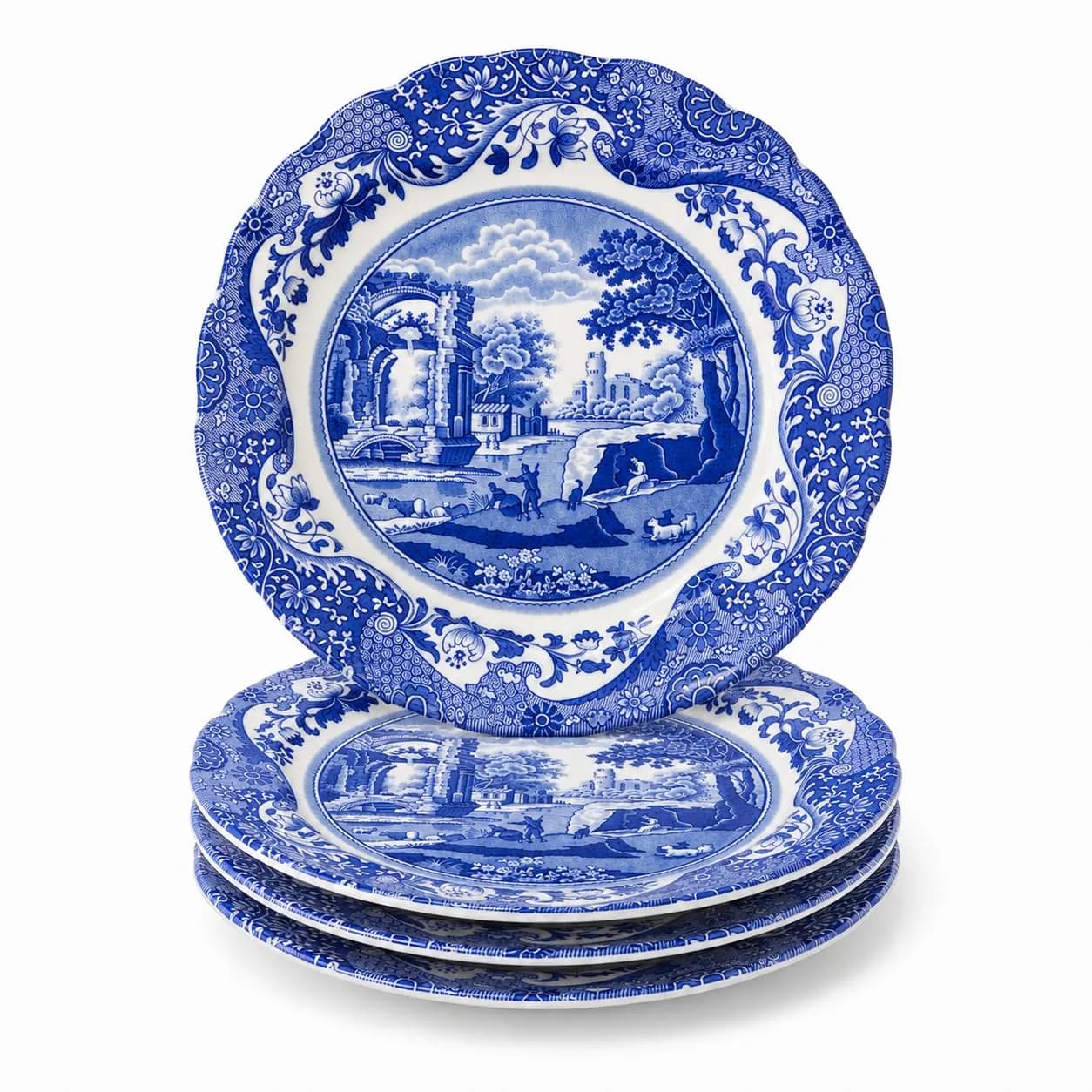 Spode Blue Italian Bread and Butter Plate Set of 4 | 16.5 cm (6.5 Inch) Fine Earthenware — Blue, White