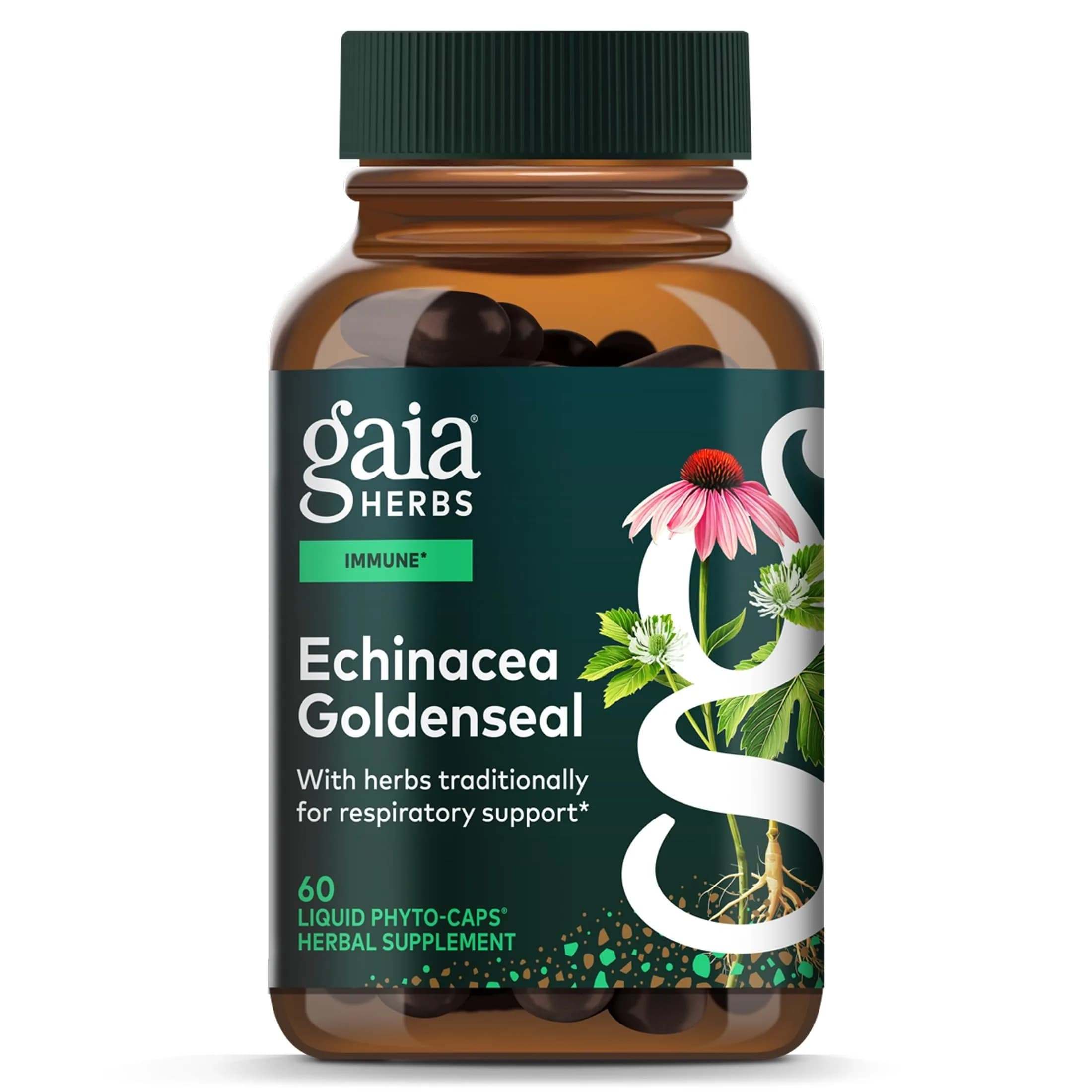 Gaia Herbs Echinacea Goldenseal 60 Vegan Capsules | Supports Respiratory & Immune Health