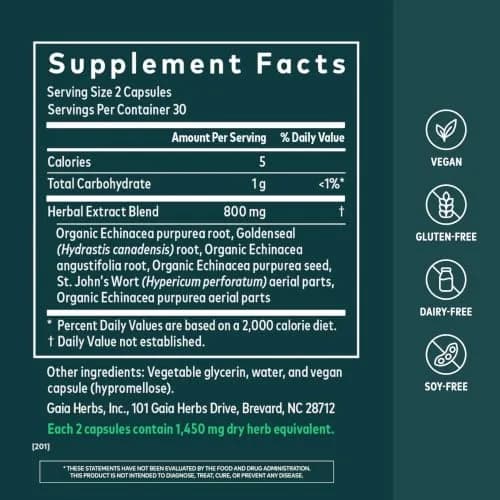 Gaia Herbs Echinacea Goldenseal 60 Vegan Capsules | Supports Respiratory & Immune Health thumbnail 2