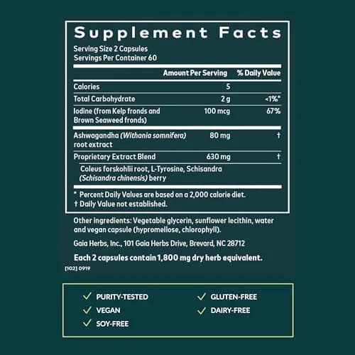 Gaia Herbs Thyroid Support, 120 Vegan Capsules | Plant-Based Formula for Thyroid & Metabolic Health thumbnail 3