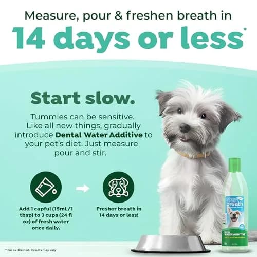 TropiClean Fresh Breath Water Additive for Dogs 473ml (16 Fl Oz) | Odorless, VOHC Accepted, No Brushing Required thumbnail 4