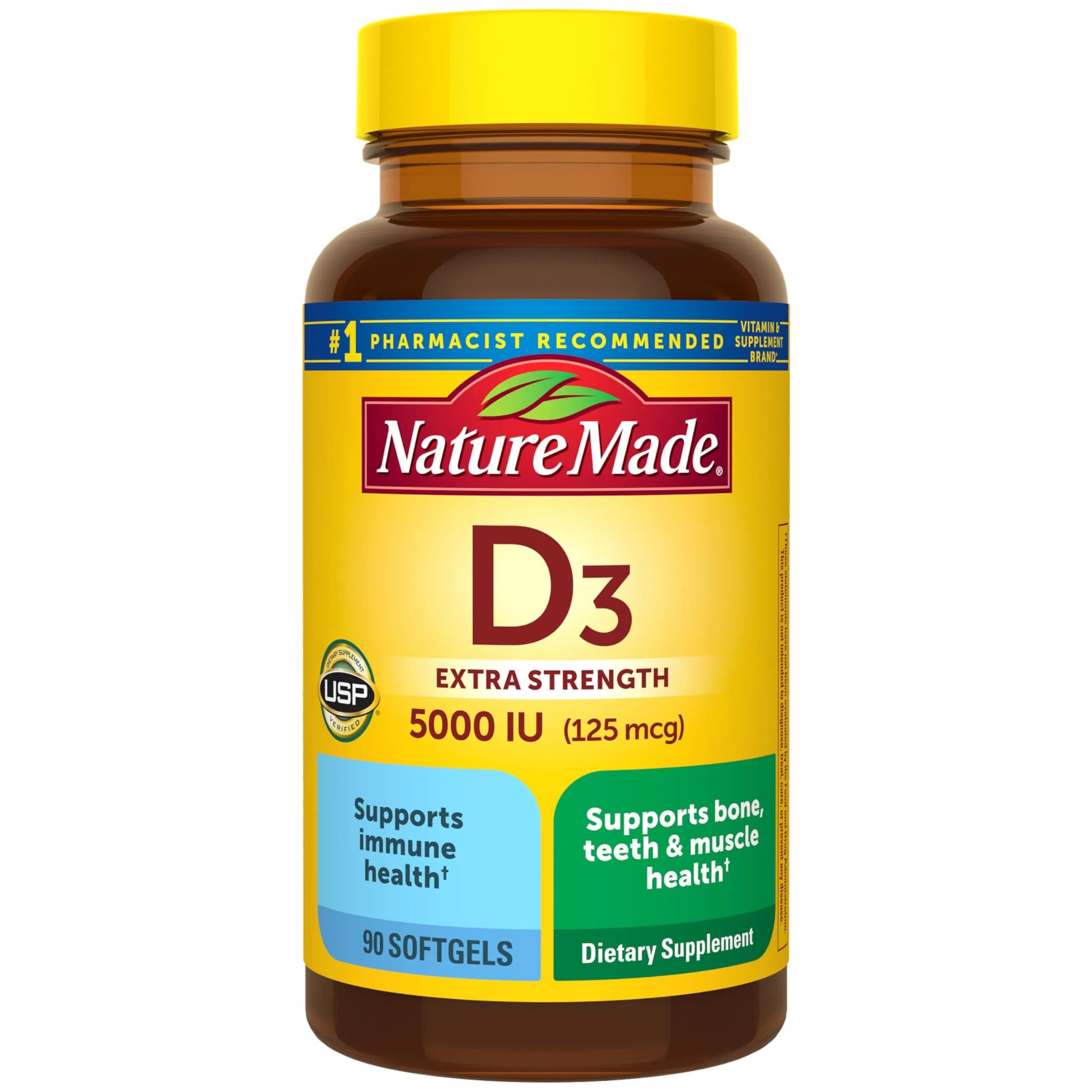 Nature Made Vitamin D3 5000 IU (125 mcg), 90 Vitamin D Softgels | Extra Strength for Bone & Immune Support - main product image