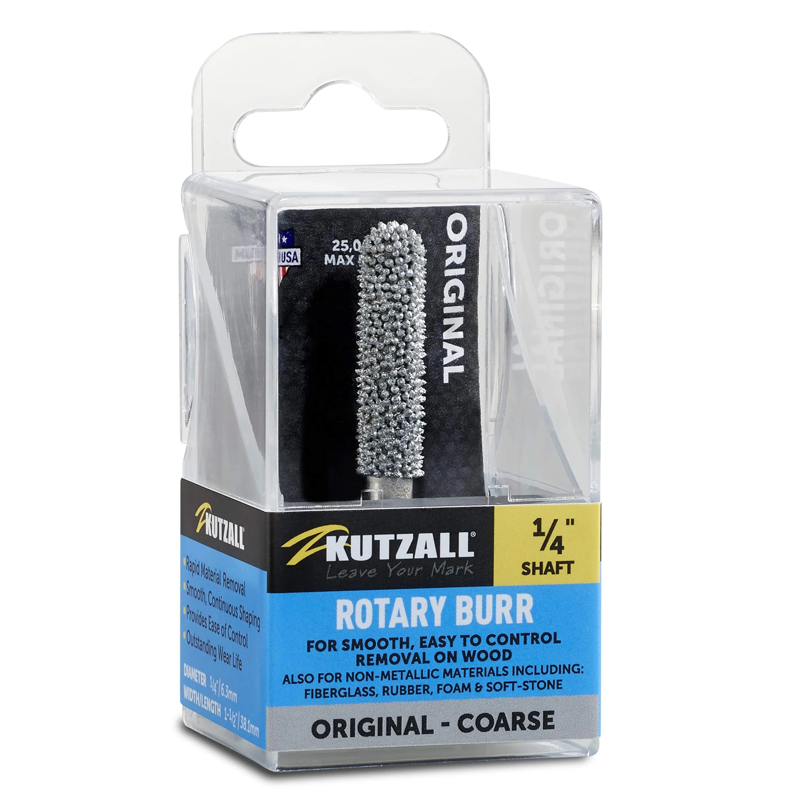 Kutzall Original Ball Nose Rotary Burr 6.35mm (1/4") Shank, 6.3mm (1/4") Head Dia. | Coarse Tungsten Carbide Wood Carving Bit for Die Grinders