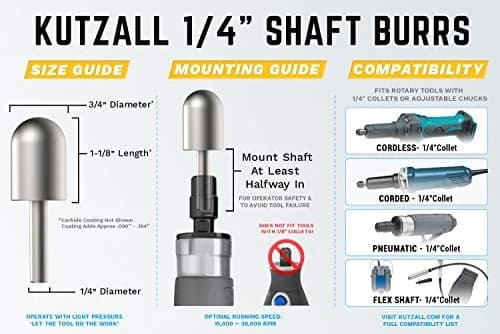 Kutzall Original Ball Nose Rotary Burr 19mm (3/4") Dia. x 28.5mm (1-1/8") L | Tungsten Carbide Wood Carving Bit for Die Grinders thumbnail 4