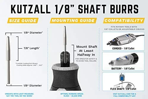 Kutzall Original Taper Rotary Burr 1⁄8" Shaft Fine | Wood Carving & Detailing Tool thumbnail 3
