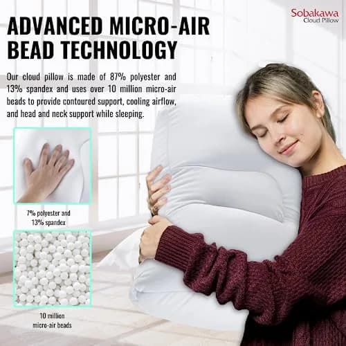 Sobakawa Cloud Pillow with Microbead Fill - Contoured Neck Support Pillow - White - 18.5 x 12.6 x 3.15 inches (47 cm x 32 cm x 8 cm) thumbnail 4