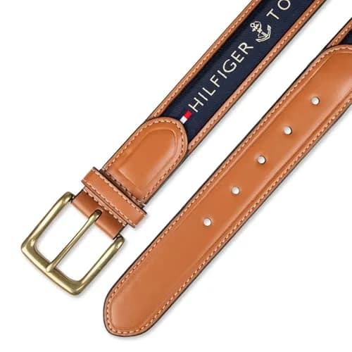 Tommy Hilfiger Men's Ribbon Inlay Casual Belt with Harness Buckle, Navy, 35.6 cm (1.4 inches) | Classic American Style thumbnail 5
