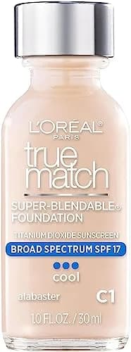 L'Oreal Paris True Match Super-Blendable Liquid Foundation C1 Alabaster 1 Fl Oz | Natural Finish, SPF 17, For All Skin Types thumbnail 1
