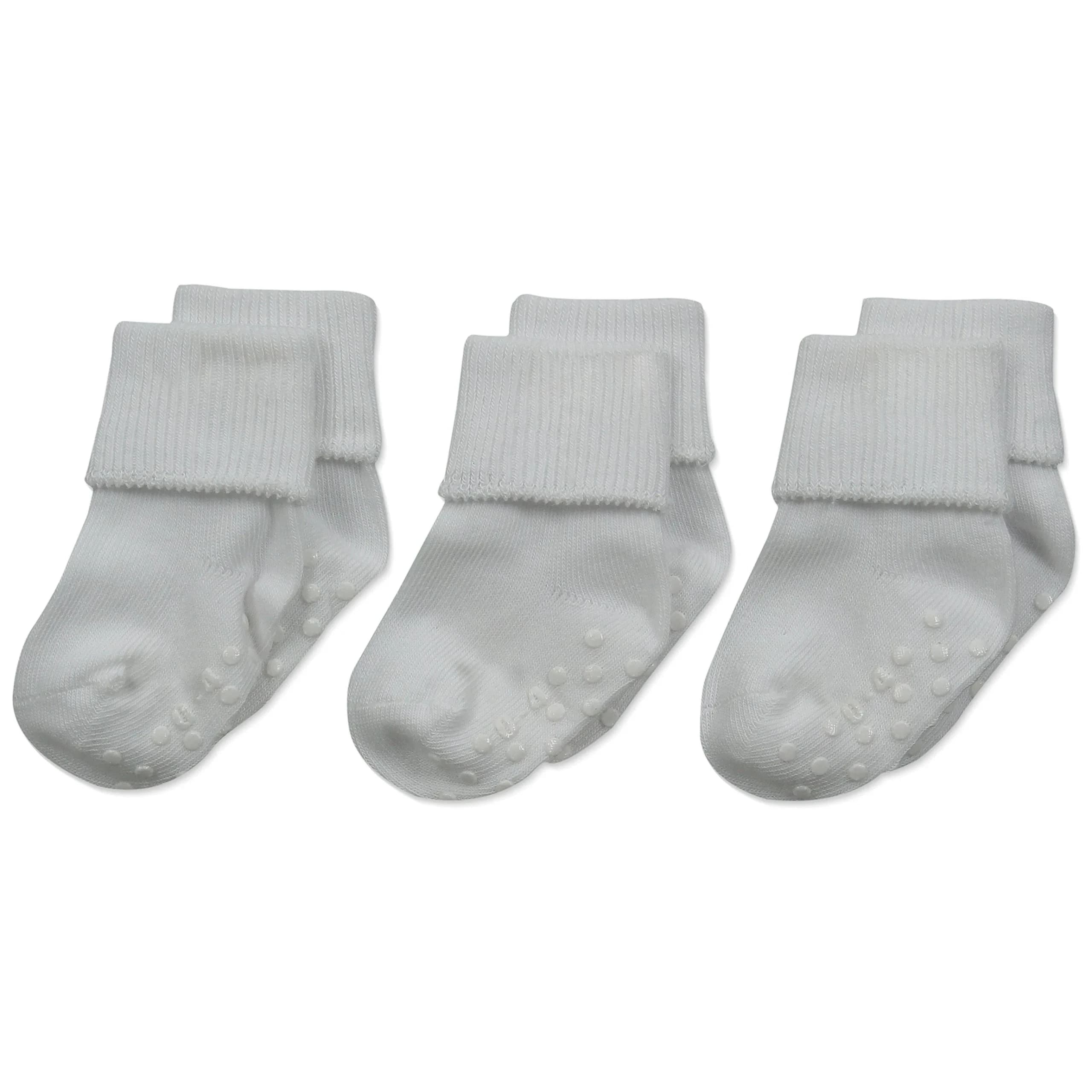 Jefferies Socks Baby Organic Cotton Skid Cuff Socks 3 Pair | 0-3 Months — White