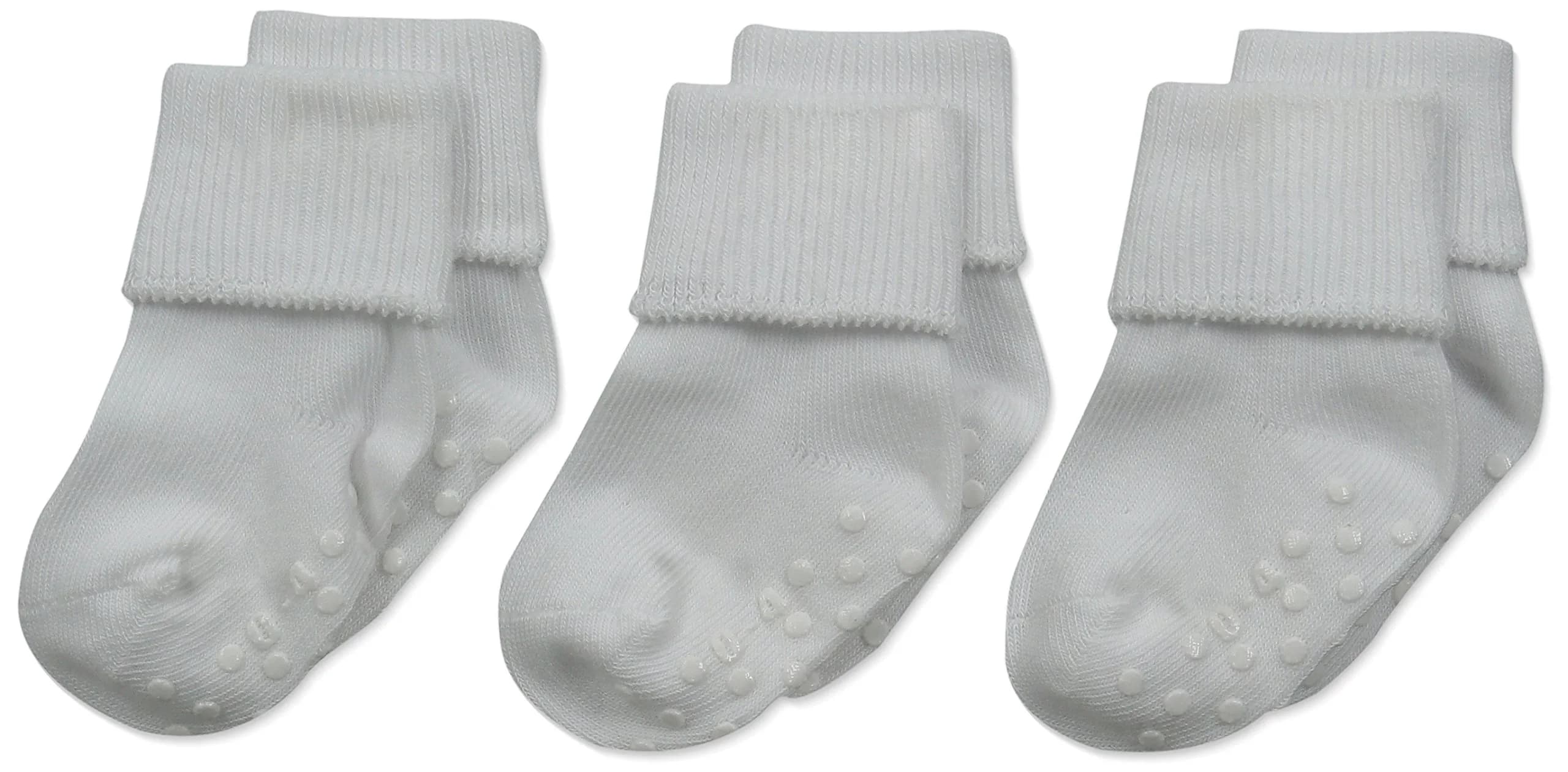 Jefferies Socks Baby Organic Cotton Skid Cuff Socks 3 Pair, White, 0-3 Months | Soft & Breathable for Indian Climates — White