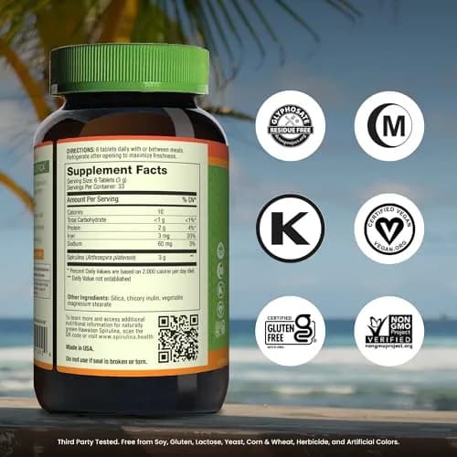 Nutrex Hawaii Pure Hawaiian Spirulina Tablets, Vegan, 500 mg, 200 Count | Supports Cellular Health & Immunity thumbnail 2