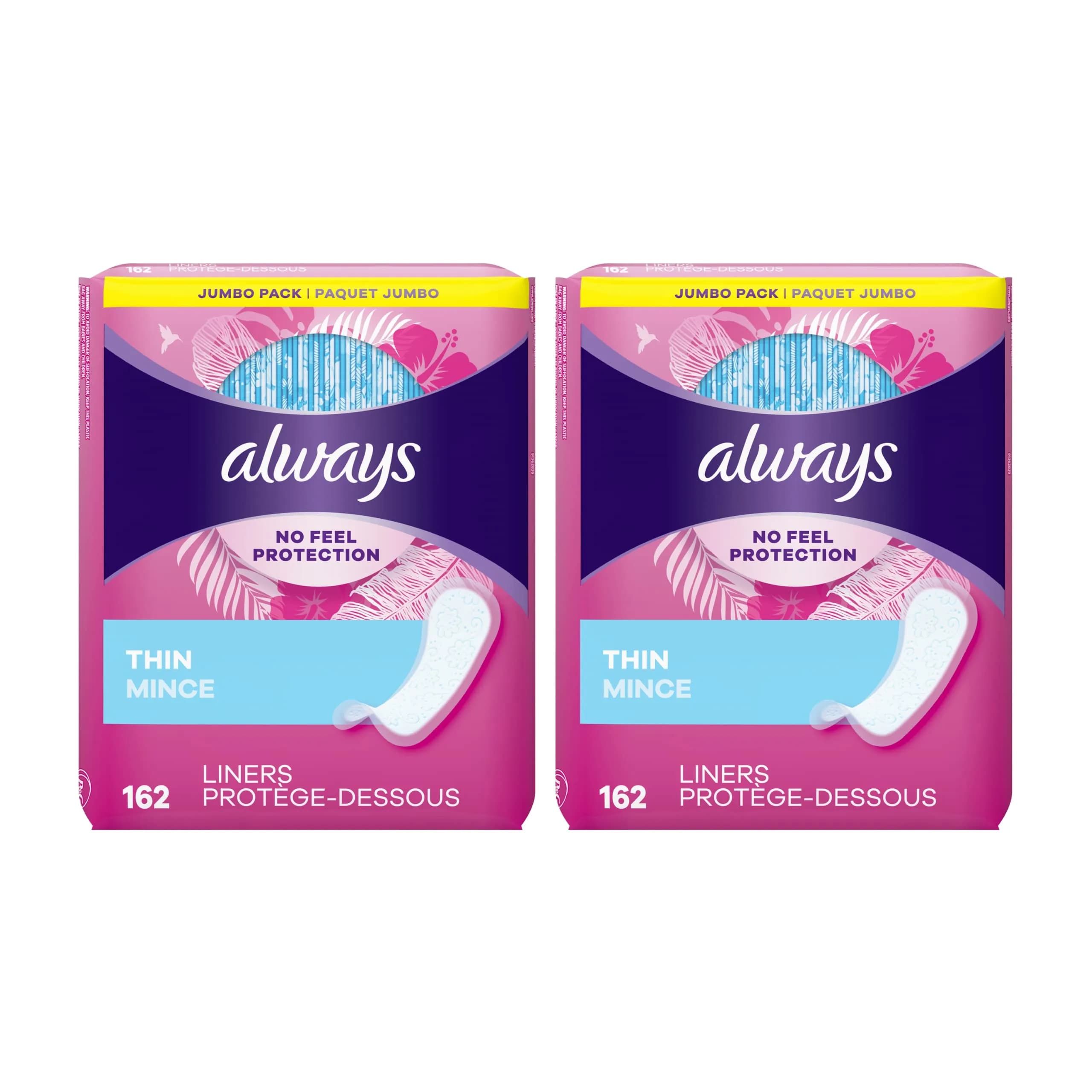 Always Thin No Feel Protection Daily Liners Regular Absorbency Unscented, 324 Count (Pack of 2) | Dermatologically Tested & Skin Friendly