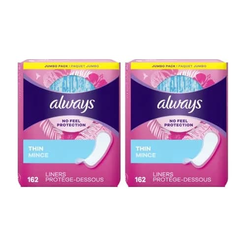 Always Thin No Feel Protection Daily Liners Regular Absorbency Unscented, 324 Count (Pack of 2) | Dermatologically Tested & Skin Friendly thumbnail 1