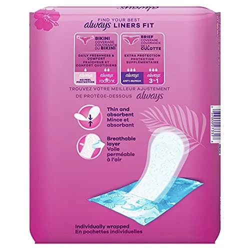 Always Thin No Feel Protection Daily Liners Regular Absorbency Unscented, 324 Count (Pack of 2) | Dermatologically Tested & Skin Friendly thumbnail 2