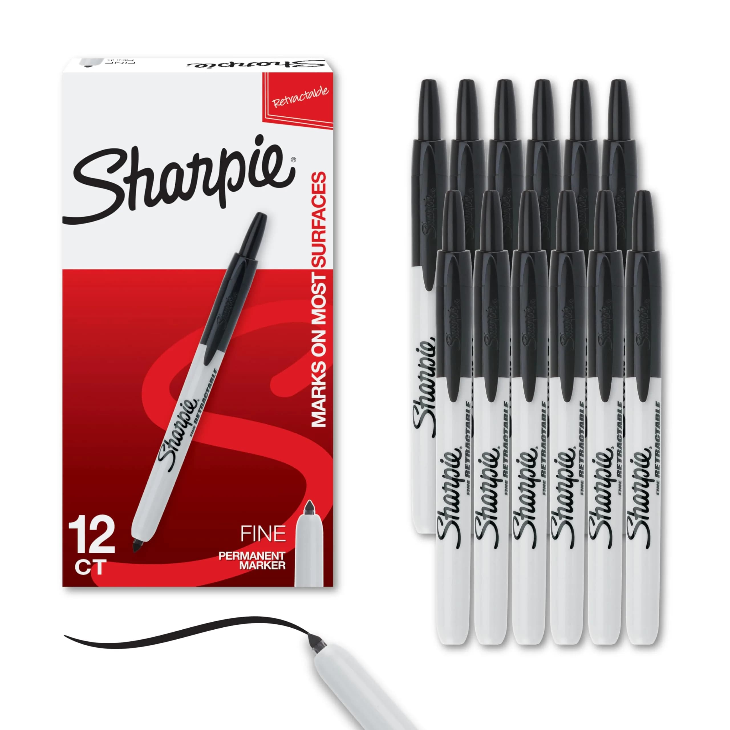 Sharpie Retractable Permanent Markers Fine Tip Black | Bold, Water-Resistant, Quick-Dry - main product image