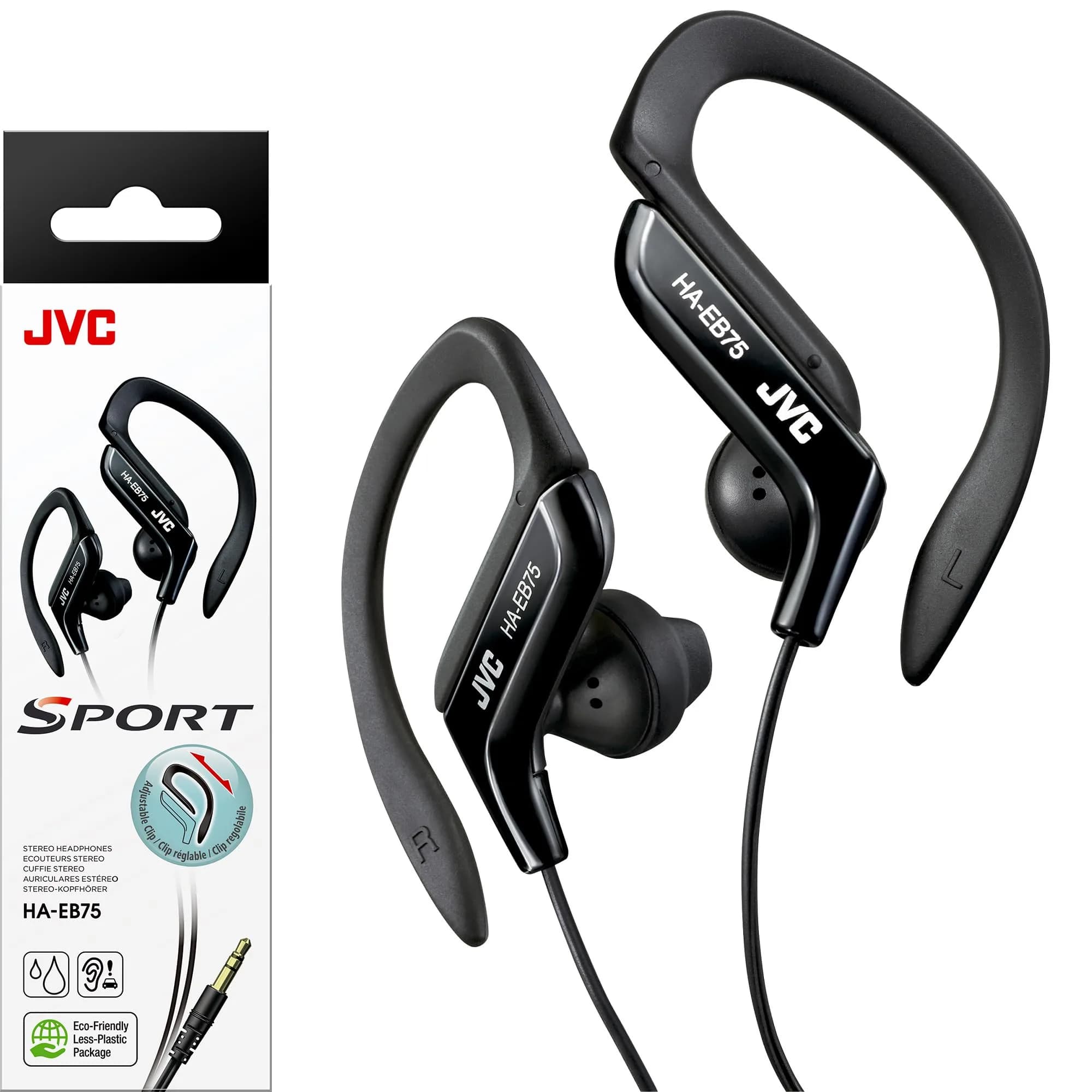 JVC Sports Clip Headphone Black | Adjustable Earclip, Splash-Proof, 13.5mm Driver - main product image