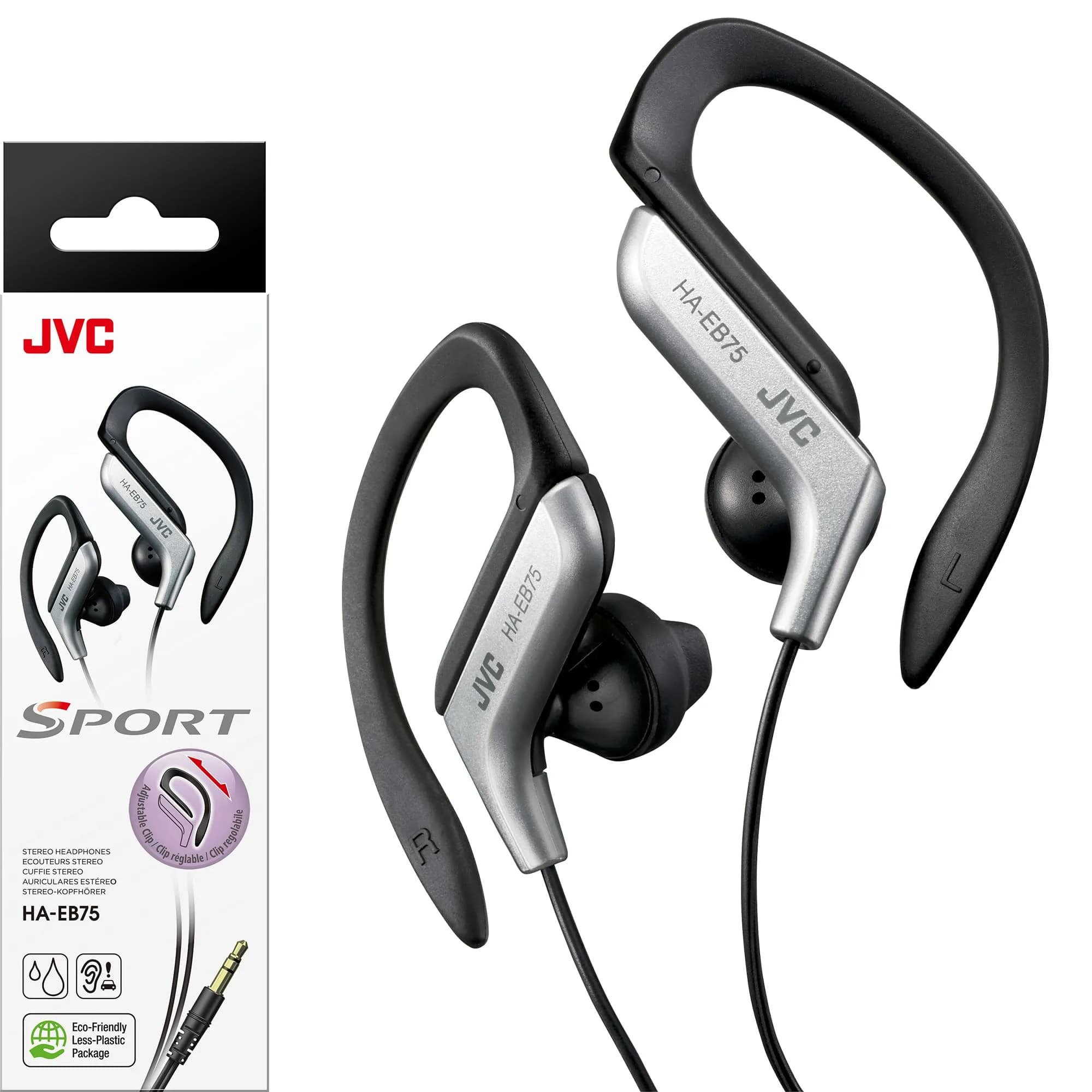 JVC Clip Style Headphone Black and Silver | Splash Proof, Water Resistant, Powerful Sound - main product image