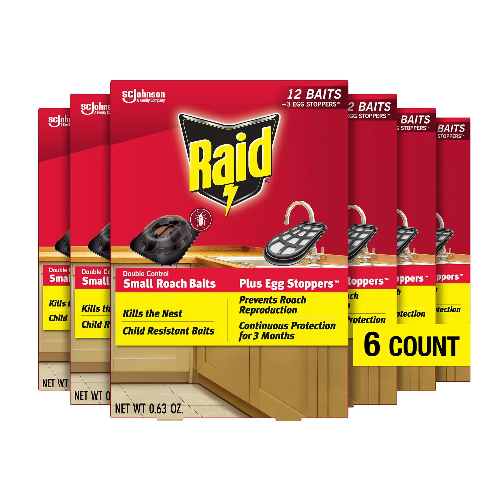 Raid Double Control Small Roach Baits Plus Egg Stopper (12 Count (Pack of 6)) | Breaks Roach Reproduction, Long-Lasting Control