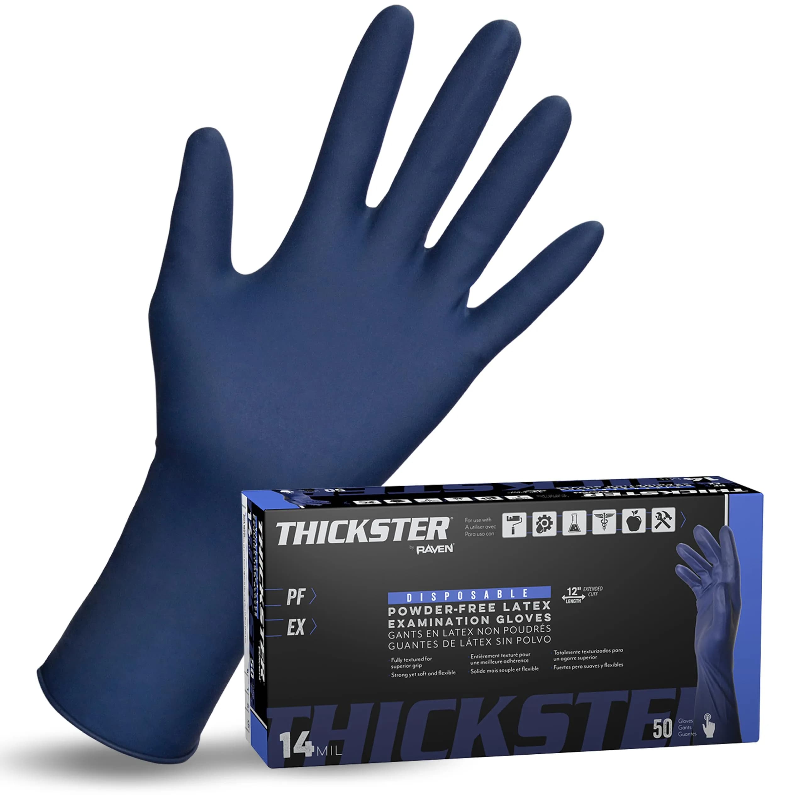 SAS Thickster Powder Free Latex Gloves Extra Large | Exam Grade 14 Mil, 50 Gloves — X-Large