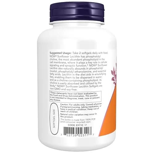 NOW Supplements Sunflower Lecithin 100 Softgels | Phosphatidyl Choline for Cell Support thumbnail 3