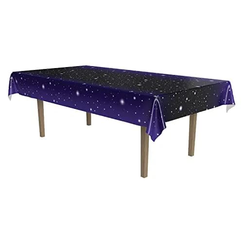 Beistle Starry Night Table Cover 108 x 54 inches (274 cm x 137 cm) | Plastic Party Decoration thumbnail 1