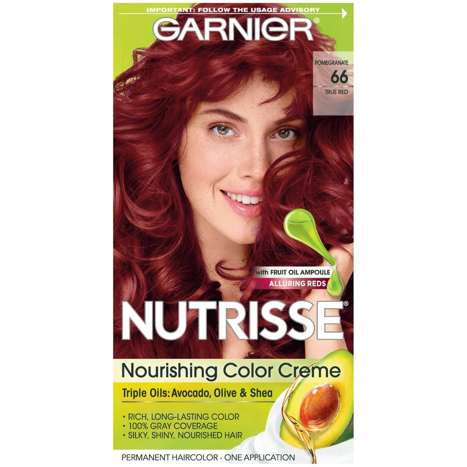 Garnier Nutrisse Nourishing Hair Color Creme, 66 True Red (Pomegranate) 74ml (2.51 Fl Oz) | Permanent Gray Coverage — 66 True Red (Pomegranate)