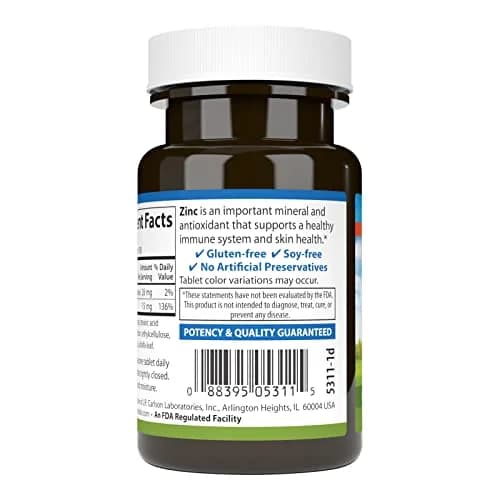 Carlson Zinc 15 mg | Supports Immune & Skin Health, 100 Tablets thumbnail 3