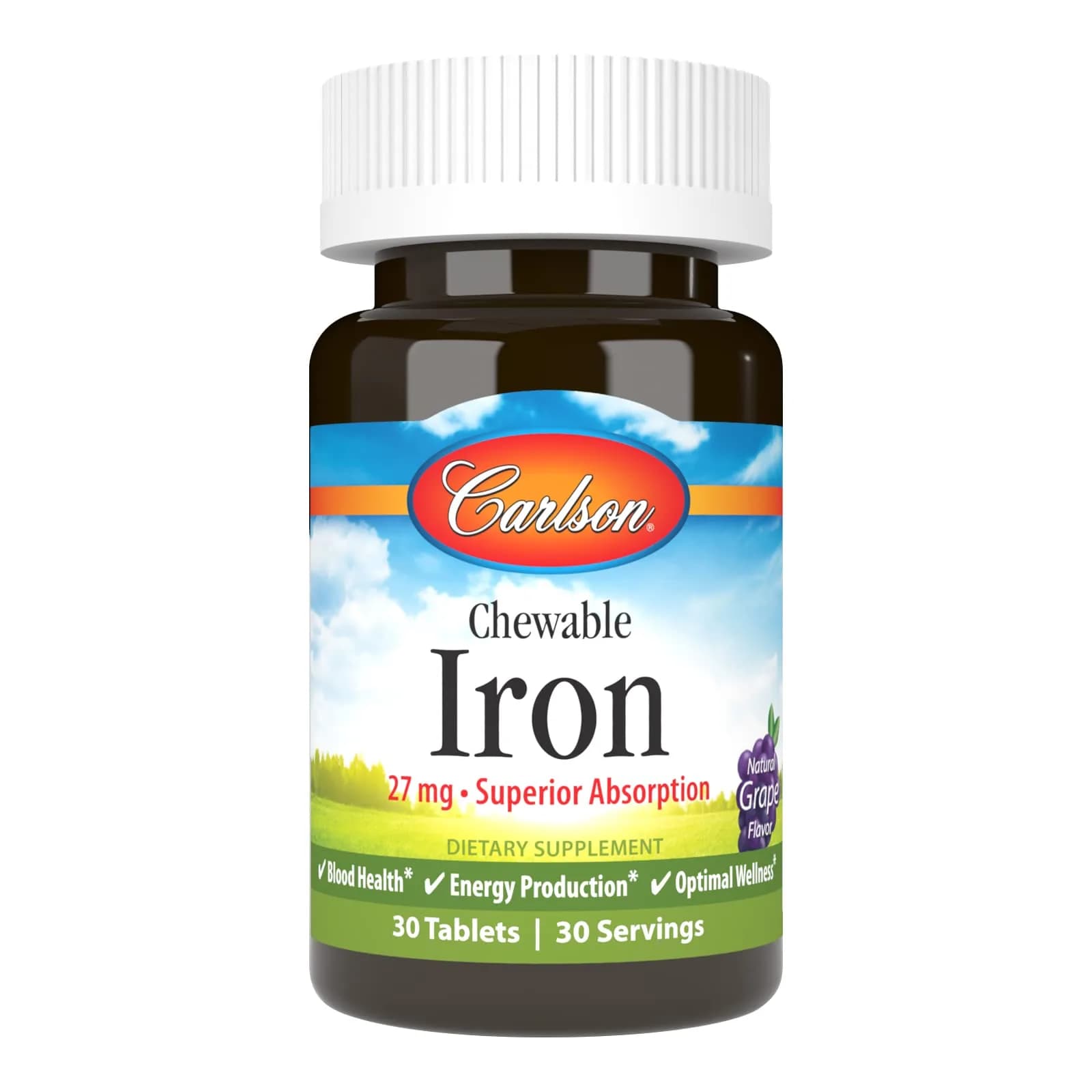 Carlson Chewable Iron, 27 mg | Superior Absorption, 30 Chewable Tablets - main product image