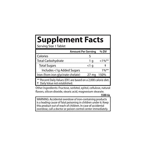 Carlson Chewable Iron, 27 mg | Superior Absorption, 30 Chewable Tablets thumbnail 4