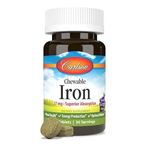 Carlson Chewable Iron, 27 mg | Superior Absorption, 30 Chewable Tablets thumbnail 5
