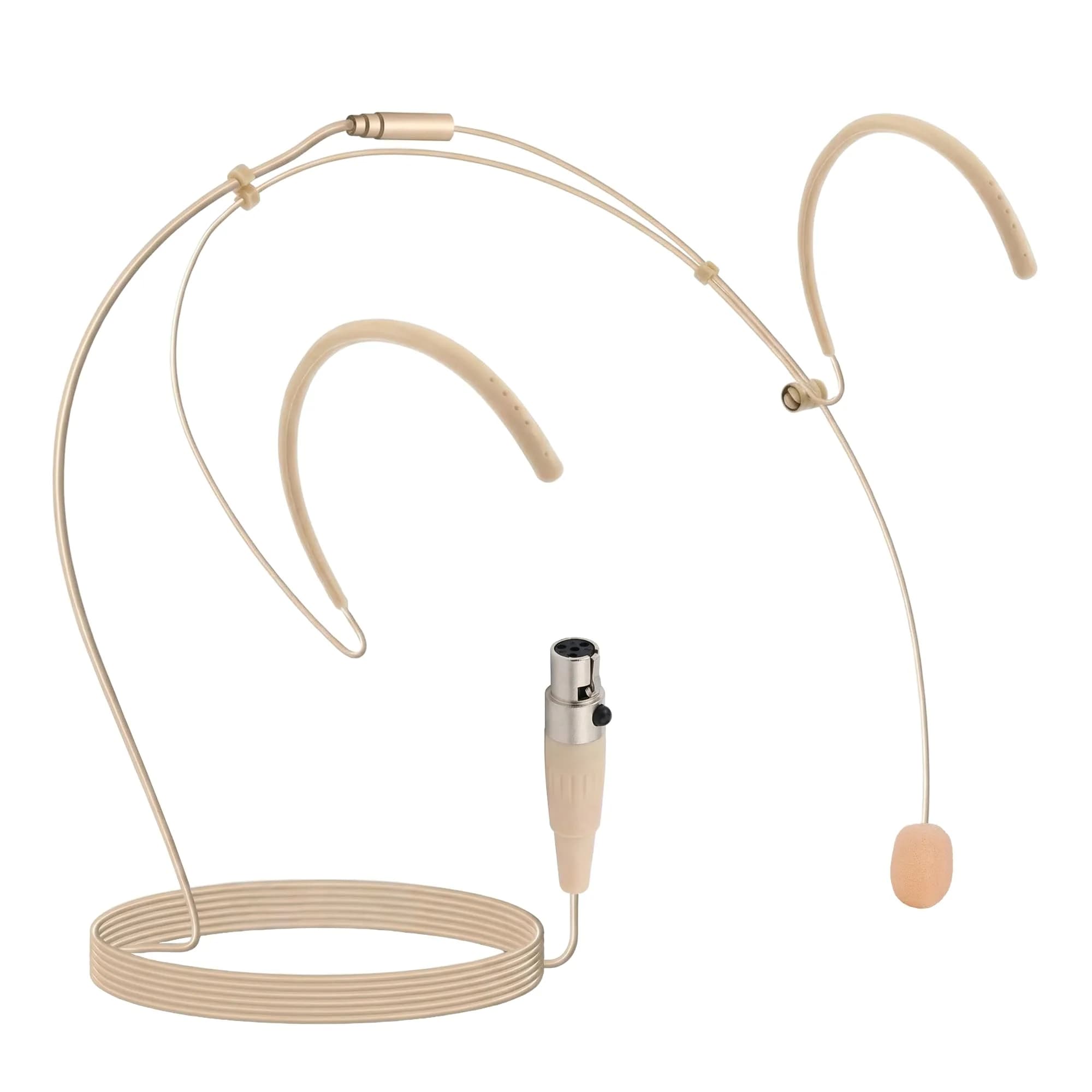 Pyle Pro Dual Over-Ear Headset Microphone - Professional Omni-Directional Condenser Mic with 4-Pin Mini XLR, 3.9ft Cable, Windscreen (Beige) | Secure Fit, Pro Audio - main product image