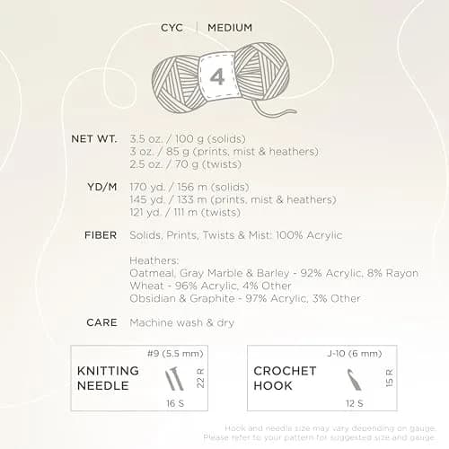 Lion Brand Yarn Vanna's Choice Yarn, Grey Marble | Soft, Durable Crochet & Knitting Fiber (70–100g, 145 yards) thumbnail 4