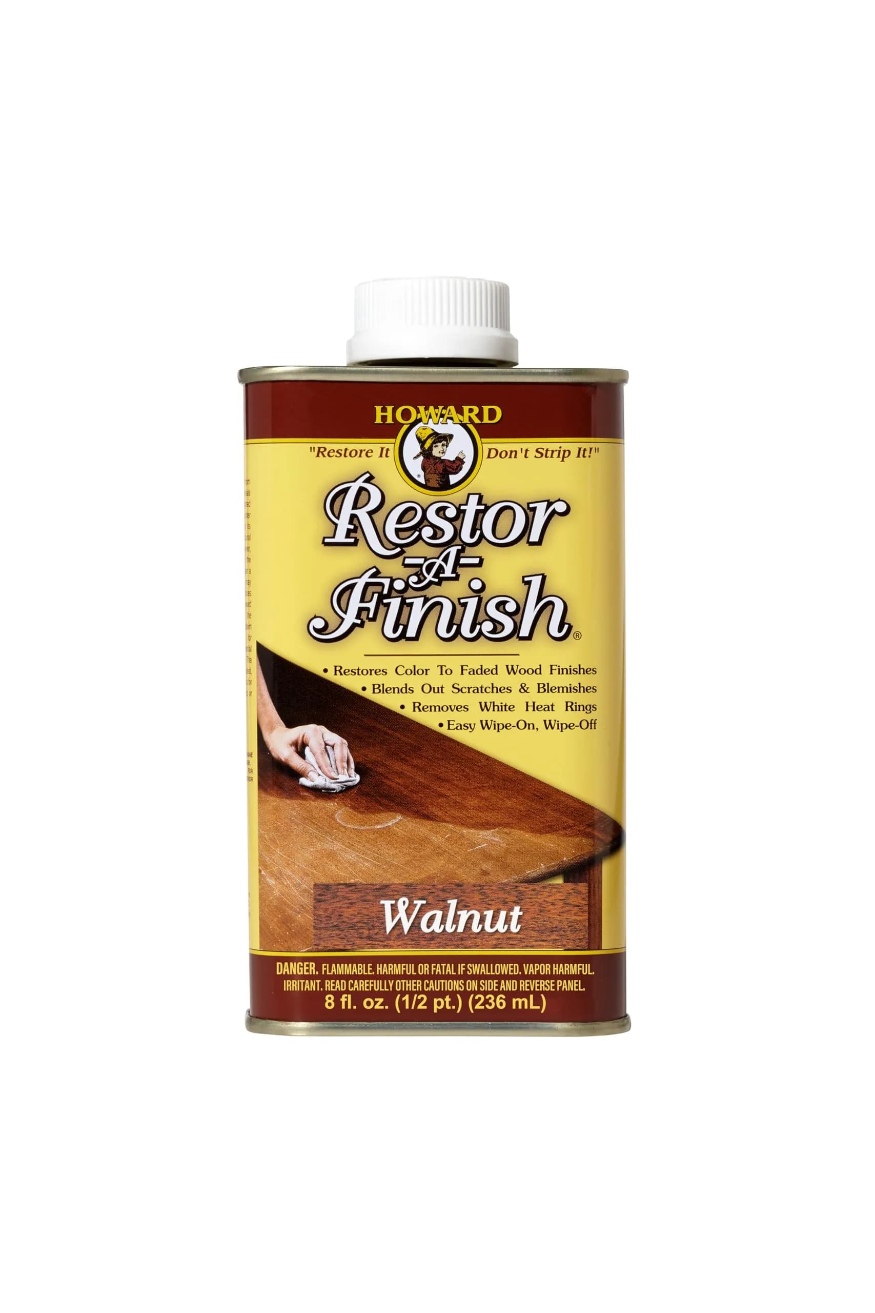 Howard Restor-A-Finish Walnut Wood Restorer 237ml (8 Fl Oz) | Repairs Scratches, Stains, and Water Rings