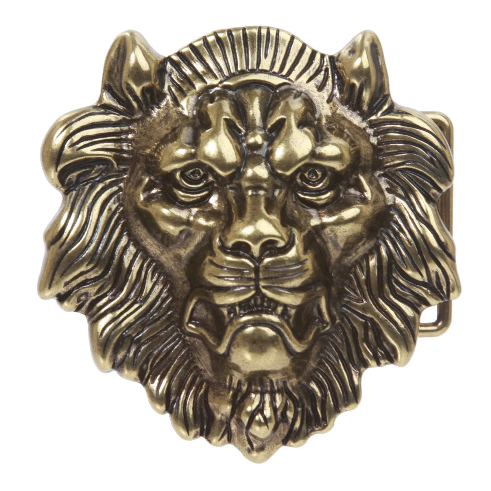 Beltiscool Lion Belt Buckle Brass Vintage Style, 8.9 cm (3.5") X 8.3 cm (3.25")