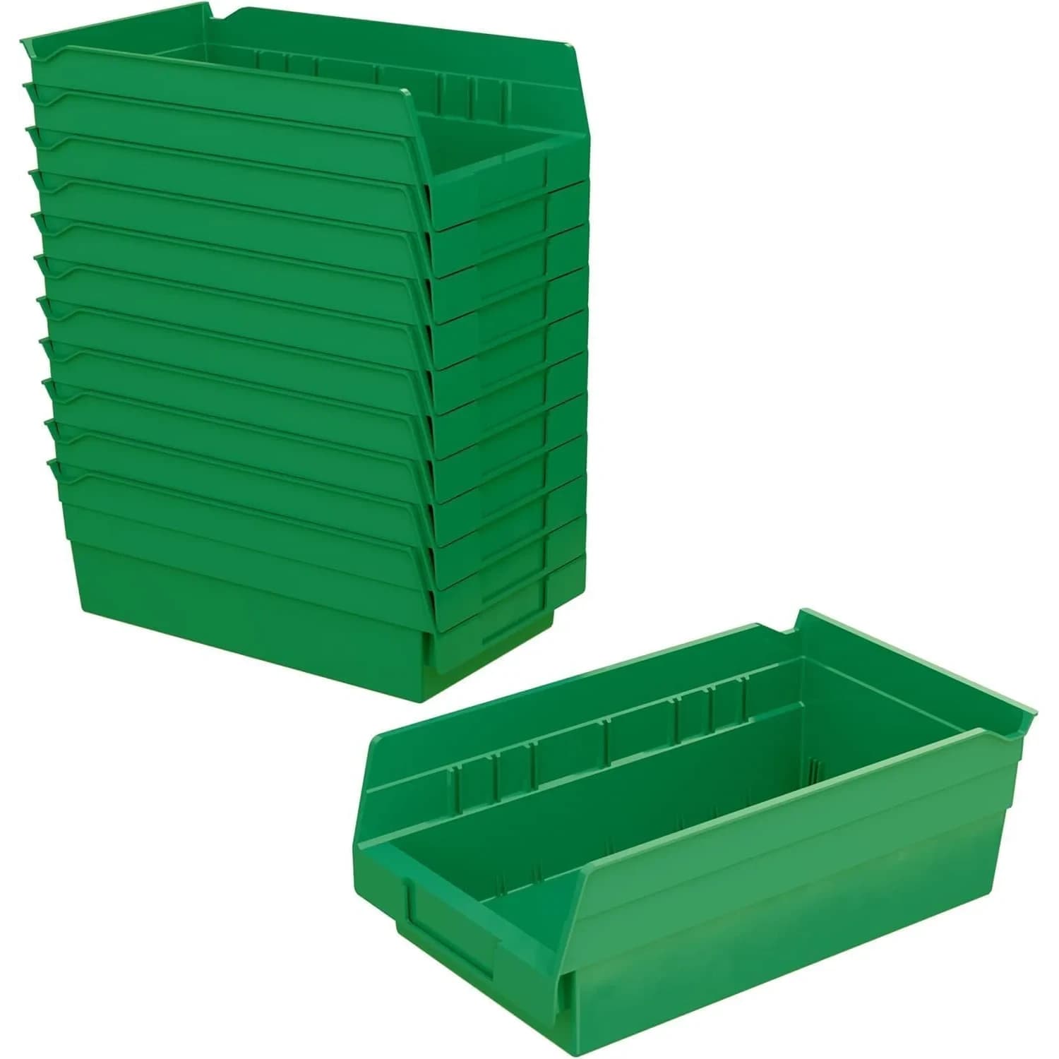 Akro-Mils Green Plastic Shelf Bins 12-Pack, 19.7 L (0.23 cu ft) | Heavy Duty Storage for Kitchens & Garages