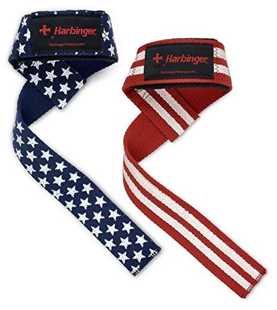 Harbinger Padded Cotton Weight Lifting Straps with NeoTek Cushioned Wrist (Pair, Flag) 41cm (1.5") | Strength Training Support - main product image