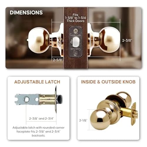 Copper Creek Passage Interior Door Knob – ANSI Grade-3 Certified, Heavy Duty Handle, Easy Install, Reversible, Polished Brass (1 Pack) thumbnail 4