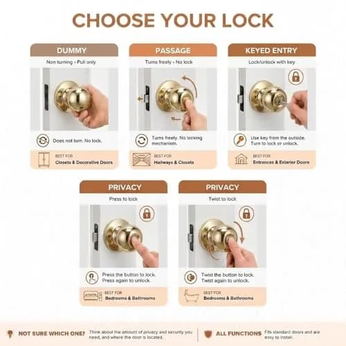 Copper Creek Passage Interior Door Knob – ANSI Grade-3 Certified, Heavy Duty Handle, Easy Install, Reversible, Polished Brass (1 Pack) thumbnail 7