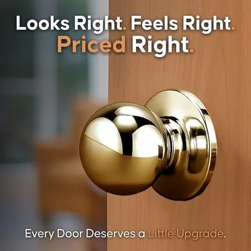 Copper Creek Passage Interior Door Knob – ANSI Grade-3 Certified, Heavy Duty Handle, Easy Install, Reversible, Polished Brass (1 Pack) thumbnail 2