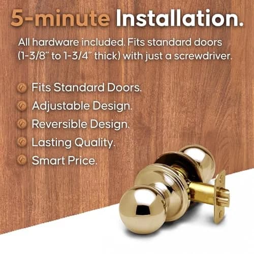 Copper Creek Passage Interior Door Knob – ANSI Grade-3 Certified, Heavy Duty Handle, Easy Install, Reversible, Polished Brass (1 Pack) thumbnail 3