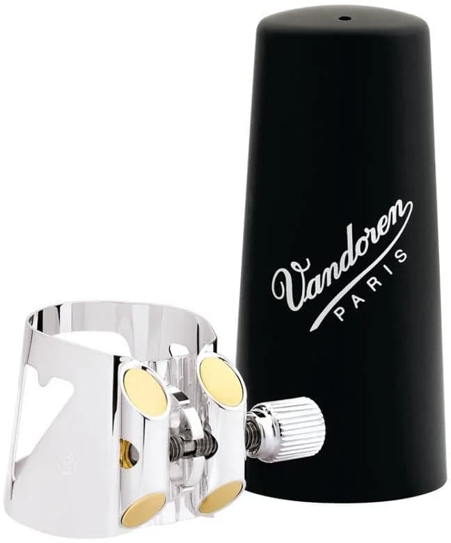 Vandoren Optimum Ligature and Plastic Cap for Eb Clarinet Silver Plated with 3 Interchangeable Pressure Plates | Quick Tightening & Freedom of Expression thumbnail 2