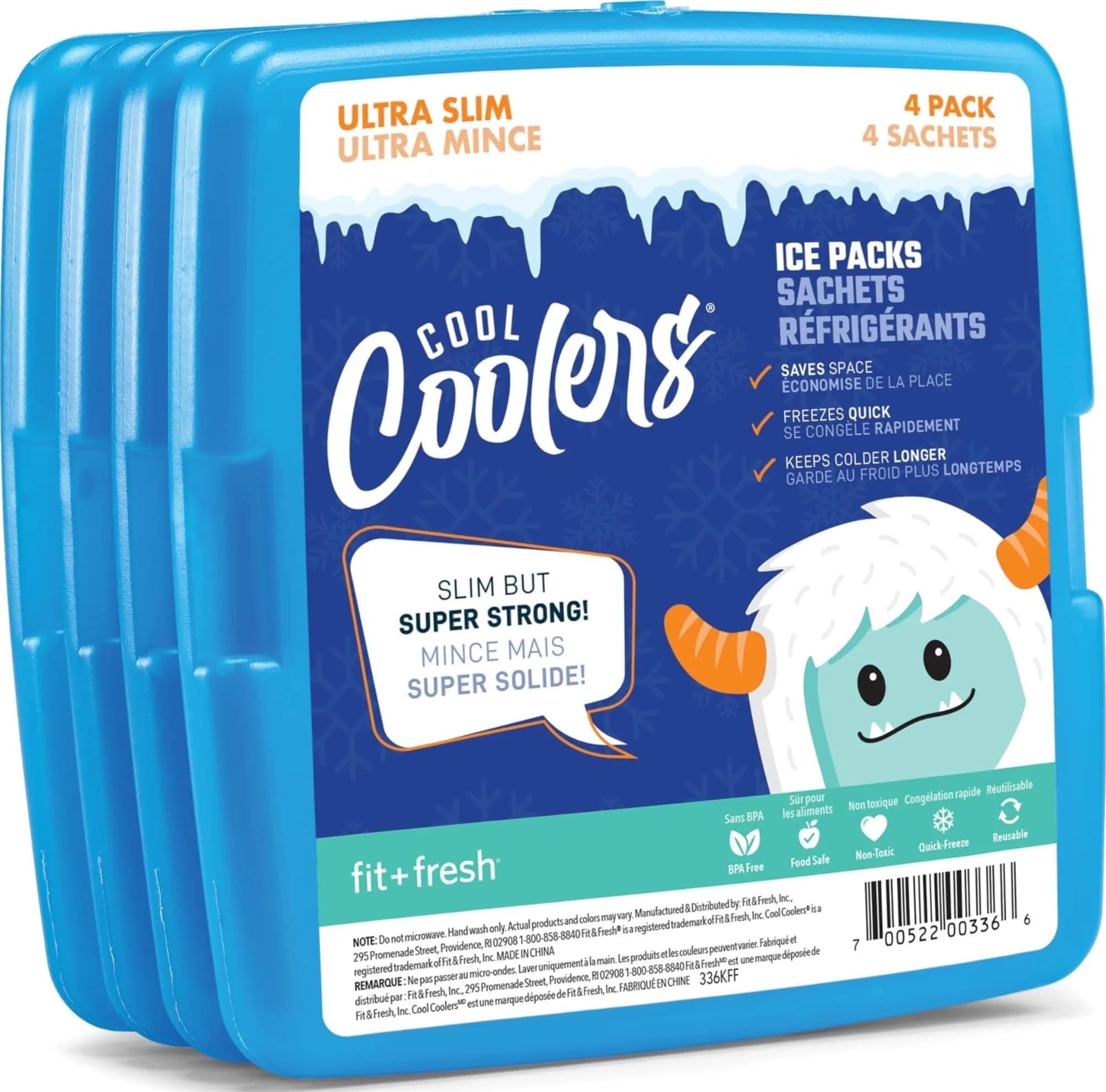 Fit & Fresh 4 Pack Slim Ice Packs | Space Saving Reusable Ice for Lunch & Coolers